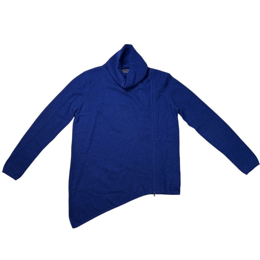 Magaschoni Small Turtleneck Cashmere Blue Sweater Asymmetrical Top Soft Cozy